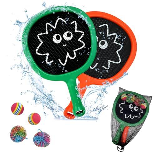 Smartwo Badminton racketset för barn nybörjare, lätta tennisracket, pool, strand, utomhusspel för flickor och pojkar, barnbollspel utomhus, inkl. 2 svampbollar, 2 strängbollar (mile Face)
