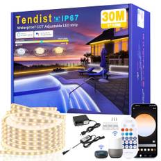TENDIST 30M Utomhus LED Bandlampor Dimbar Värme Vit till Kyla Vit, IP67 Vattentät Utomhus LED Strip Kompatibel med Alexa APP och Fjärrkontroll, 24V Självhäftande LED Belysning för Terrasser, Gazebo