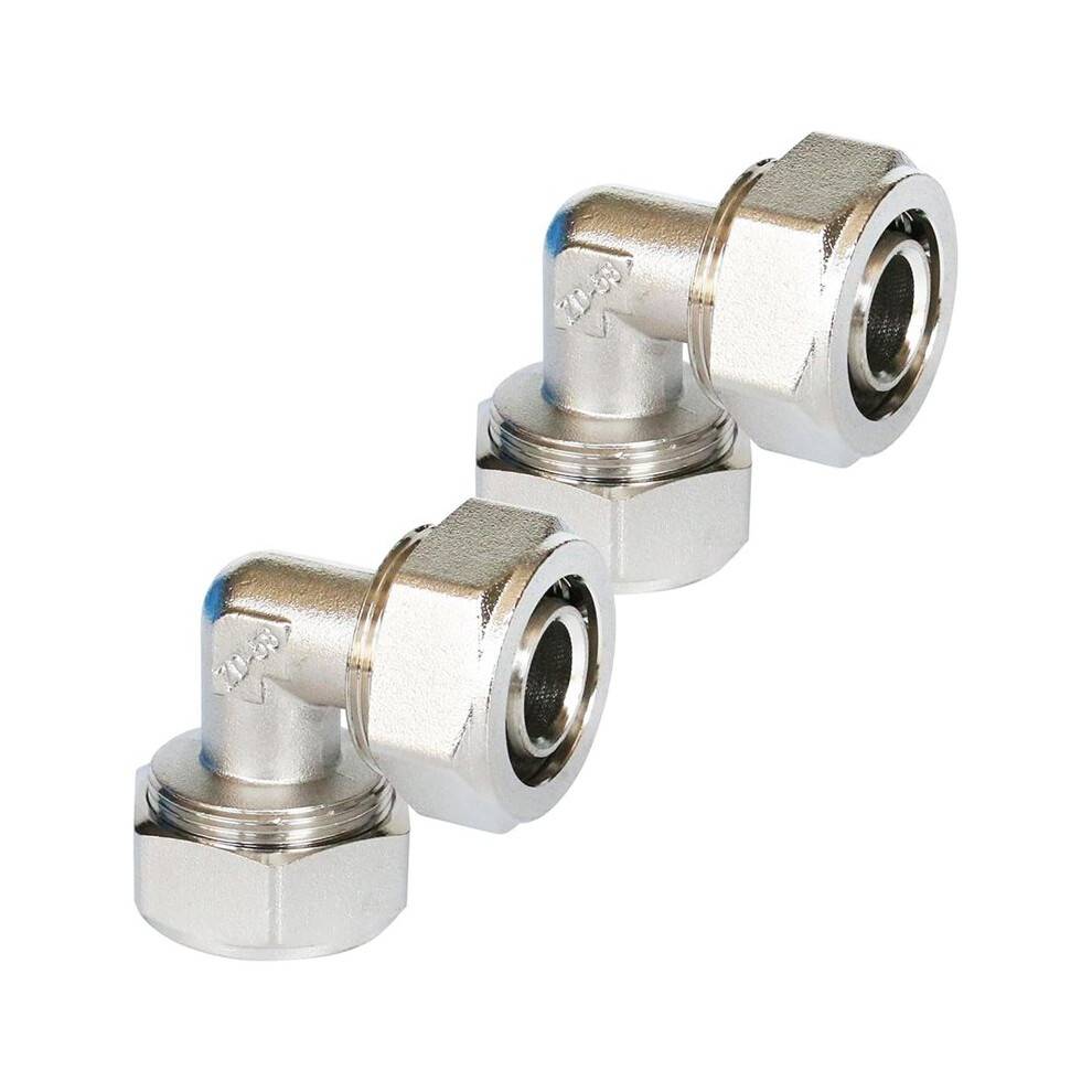 2 PCS 3/4" Brass-Nickel Plated Equal Elbow Fittings for Compressed Air Systems