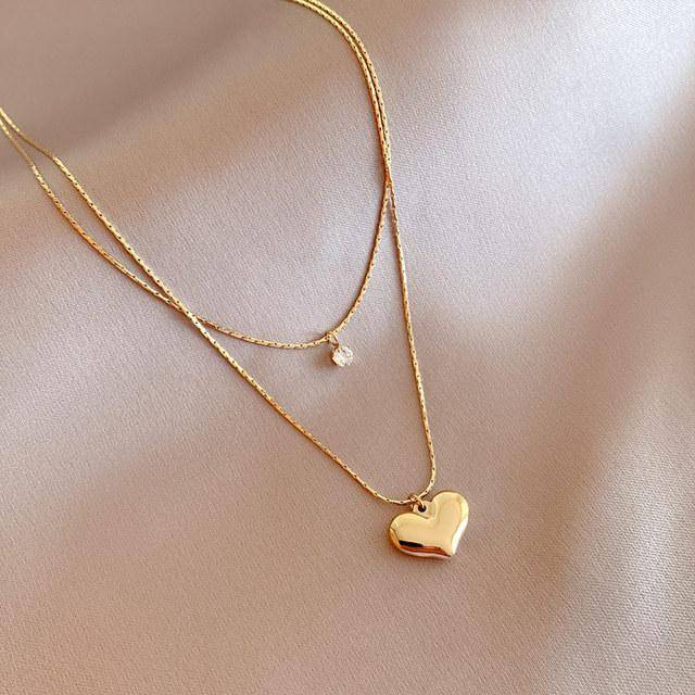 Rostfritt Stål Guld Färg 2 Lager Hjärta Hänge Halsband För Kvinnor Choker Fest Mode Smycken pulseira