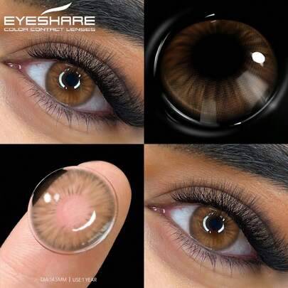Eyeshare 1 par bruna kontaktlinser, naturliga mjuka linser, lämpliga för daglig användning, fest och årsbruk, 14,5 mm