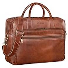 STILORD "Dawson" läderportfölj axelväska med laptopfack 15,6 tum vintage kontorsväskor DIN A4 affärsväska tillverkad av äkta läder, Namibia – brun, L, Portfölj