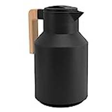 Tissting Termoskanna 1 000 ml, svart glasinsida dubbelväggig vakuumkanna vakuumkanna med trähandtag, europeisk termisk tekanna kaffekanna för te, juice, kaffe