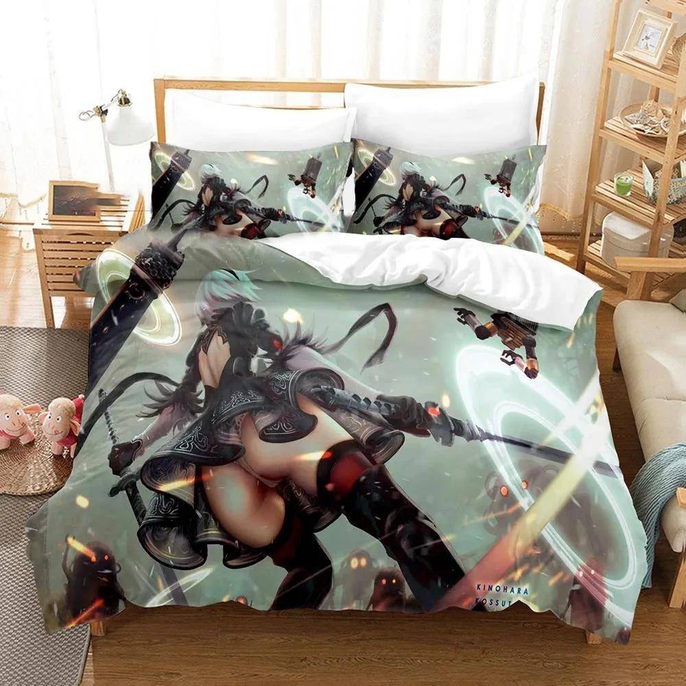 3D-tryck Spel NieR Automata YoRHa Nr.2 Typ B 2B Sängkläder Pojkar Flickor Dubbelsäng Queen Size Påslakan Örngott Säng Barn Vuxen EU Twin 135x200cm