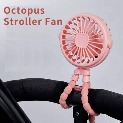 1 st Octopus barnvagnsfläkt, USB-laddningsbar bärbar tyst fläkt, mini handhållen hopfällbar resefläkt med LED-nattlampa, multifunktionell skrivbordsfl - Rosa (9,5x9,5x21cm)