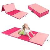 COSTWAY 240 x 120 x 5 cm mjuk golvmatta, gymnastikmatta, vikbar, yogamatta med kardborreband och 2 bärhandtag, gymnastikmatta, fällmatta, fitnessmatta för gymnastik, yoga, träning (röd + rosa)