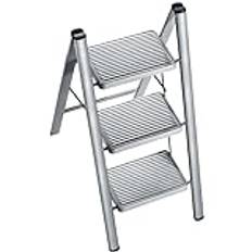 XinSunho 3-stegsstege, vikbar, stålstege med bred halkfri pedal, stegstege, liten stege, hushållsstege, lastkapacitet upp till 150 kg för kök hem kontor, grå