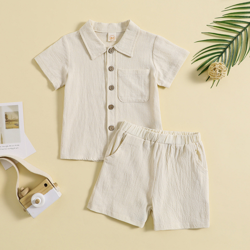 Mini Fashion™ - Sommarset i bomull och linne för Pojkar Beige / 100 (12-18 månader) | Pedagogiska Träleksaker