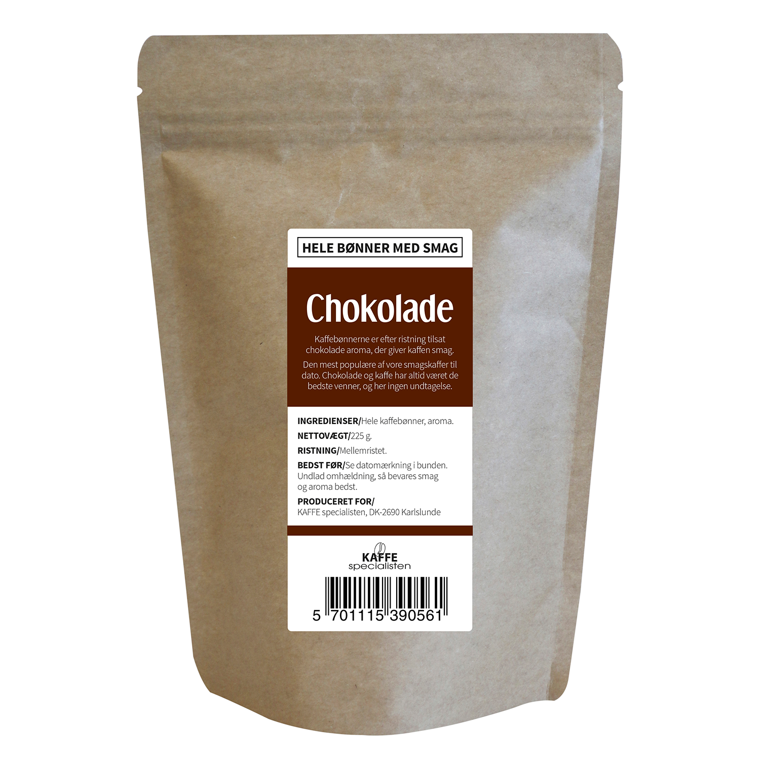 Te og kaffespecialisten, Kaffe chokolade, 225 g. Malet til stempelkaffe.