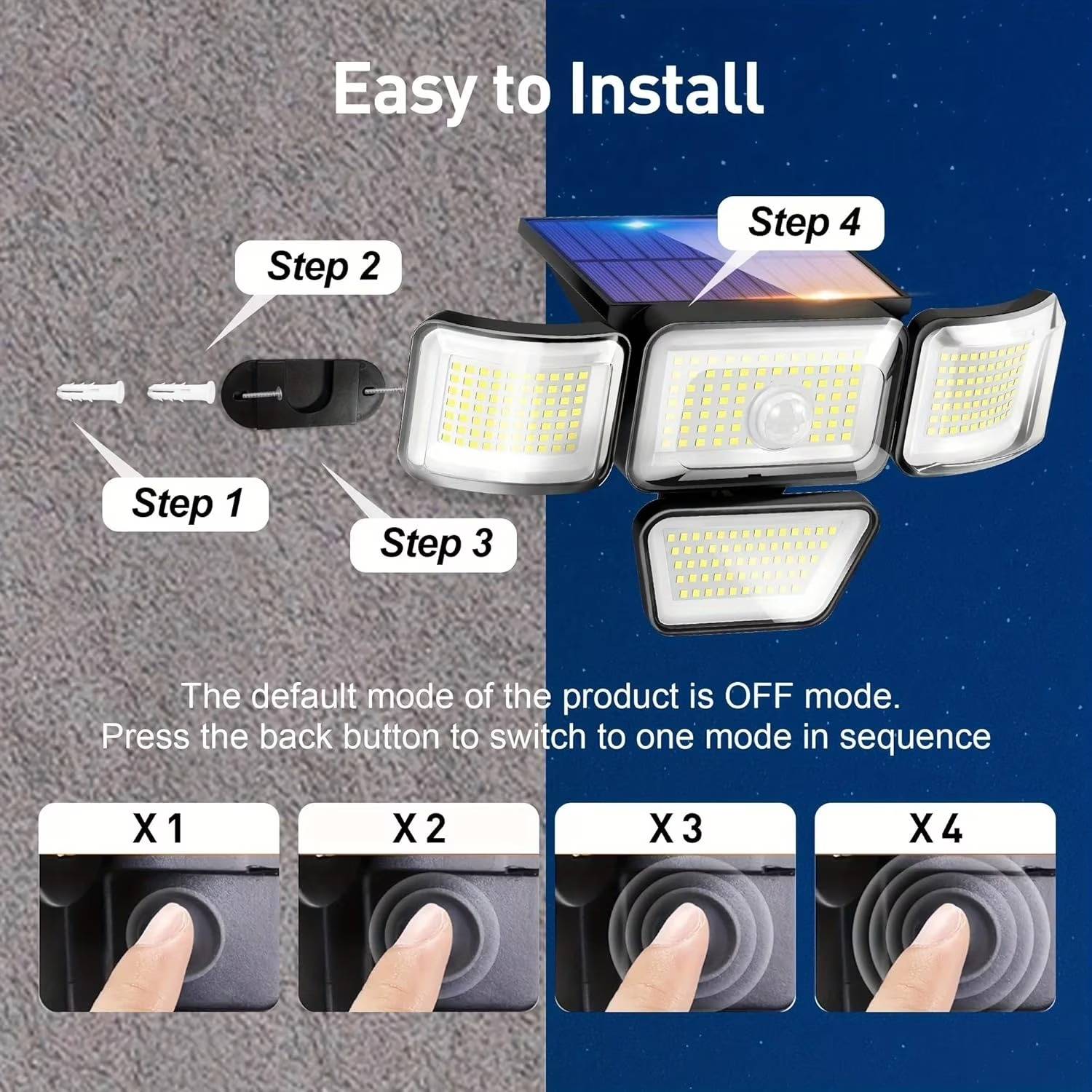 Solar Outdoor Lights 278 LED 3000LM IP65 Waterproof Motion Sensor Security Flood Light with Remote Control 4 Adjustable Heads 270° Wide Angle Wall Lamp for Garden Yard Patio Driveway