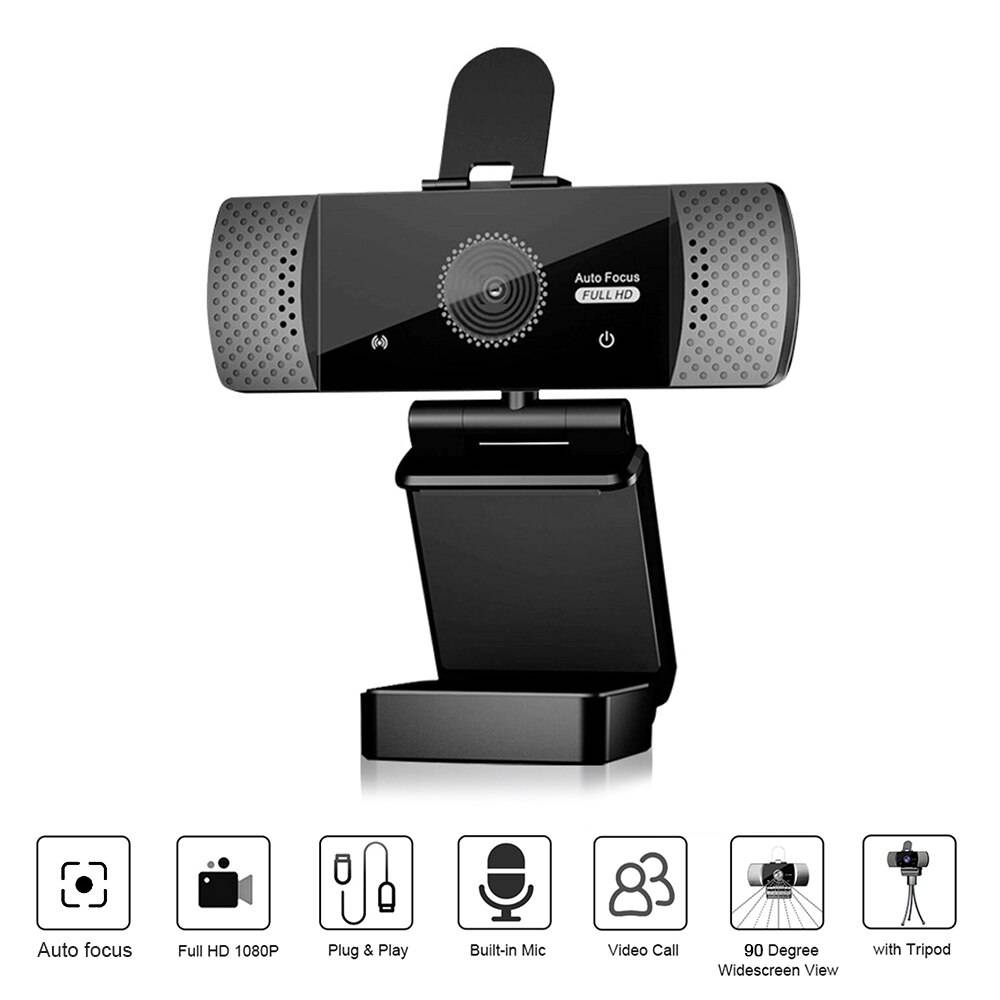 Docooler usb webbkamera 1080p full hd 2mp autofokus datorkamera 360 ° rotation webbkameror inbyggd mikrofon med linsskydd stativ