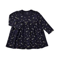Magasin Emilie 3 Baby Dress Gots Str 9 mdr / 74 cm Navy Flower Print Kjoler Bomuld