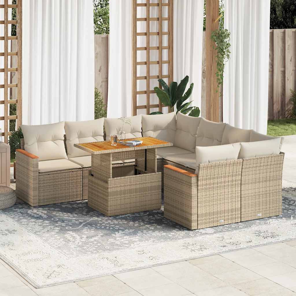 Sofasæt Til Haven 9 Dele Med Hynder Polyrattan - beige og cremefarvet / med opbevaring