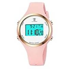 aswan watch digitalklocka för kvinnor med väckarklocka, stoppur, LED-ljus, datum casual armbandsur med silikonarmband, 14 rosa vit, Rem