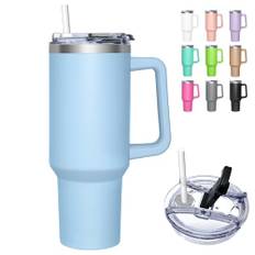 HNCY 2-i-1 kaffekopp med lock, 1 180 ml termos kaffekopp, termosmugg med lock och sugrör, resemugg i rostfritt stål med handtag