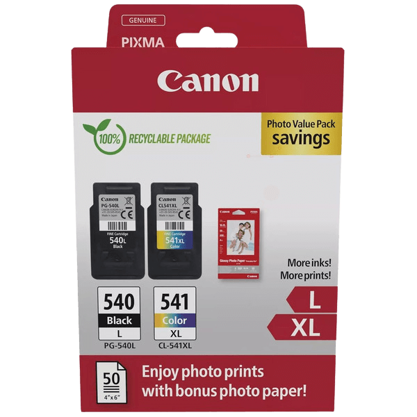 5224B012 Canon PG-540L + CL-541XL + Papir CMYK Printerpatron - 11 + 15 ml. - Original