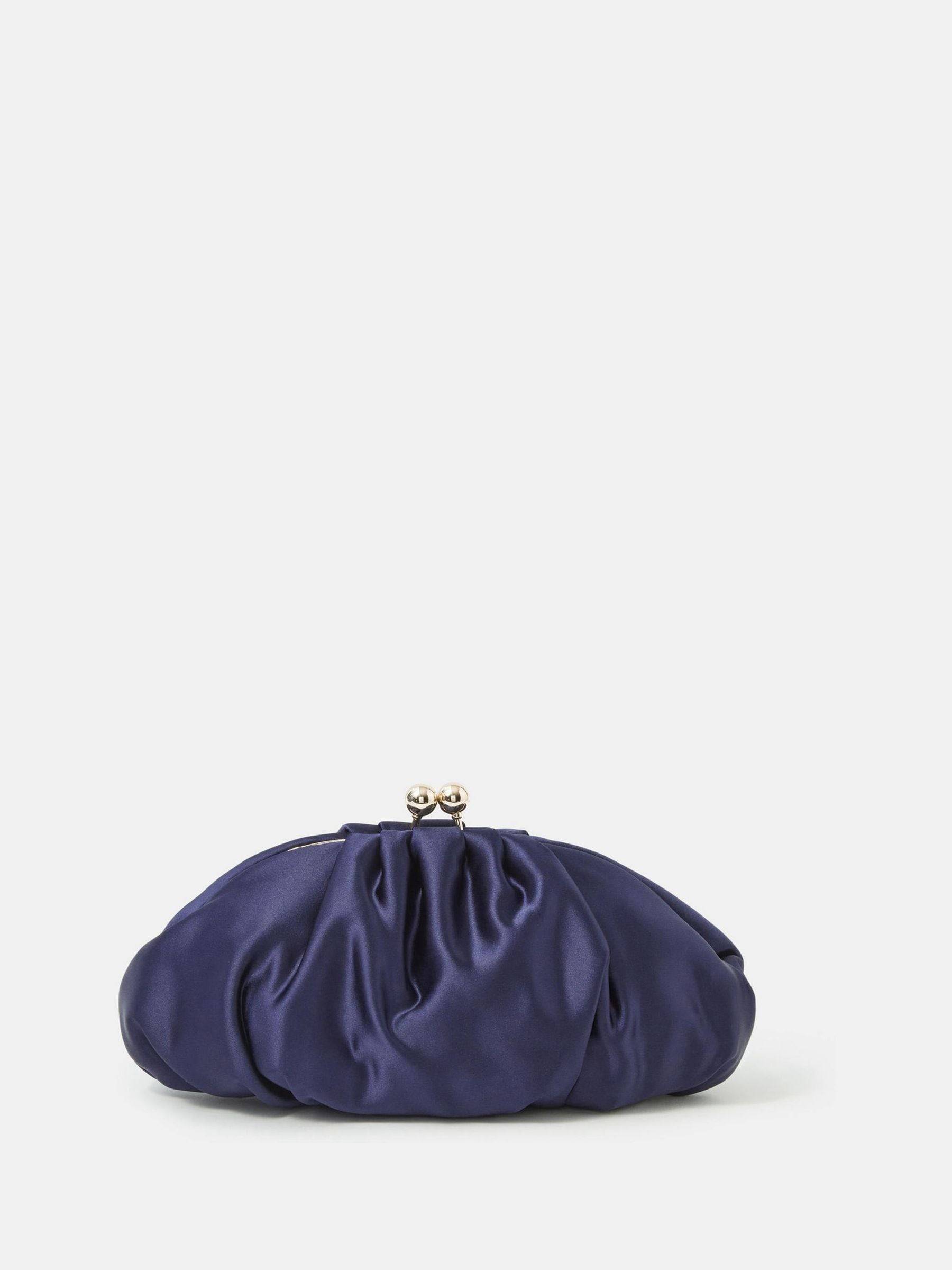 Accessorize Accessorize Blue Ruched Satin Clip Frame Clutch Bag