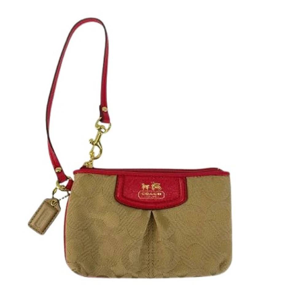 Coach Pre-owned, Vintage , Dame, Beige, ONE SIZE, Uld, Pre-owned Op Art Canvas Leather Pouch