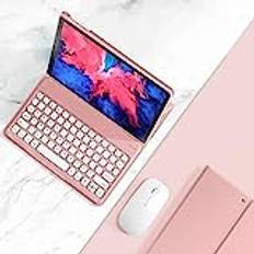 QYiiD Tangentbordsfodral med mus för Lenovo Tab P11 2020 (TB-J606F TB-J606X), smalt skal lätt fodral med sött runt tangentbord, avtagbar Bluetooth för Lenovo Tab P11 11 tum 2020, rosa