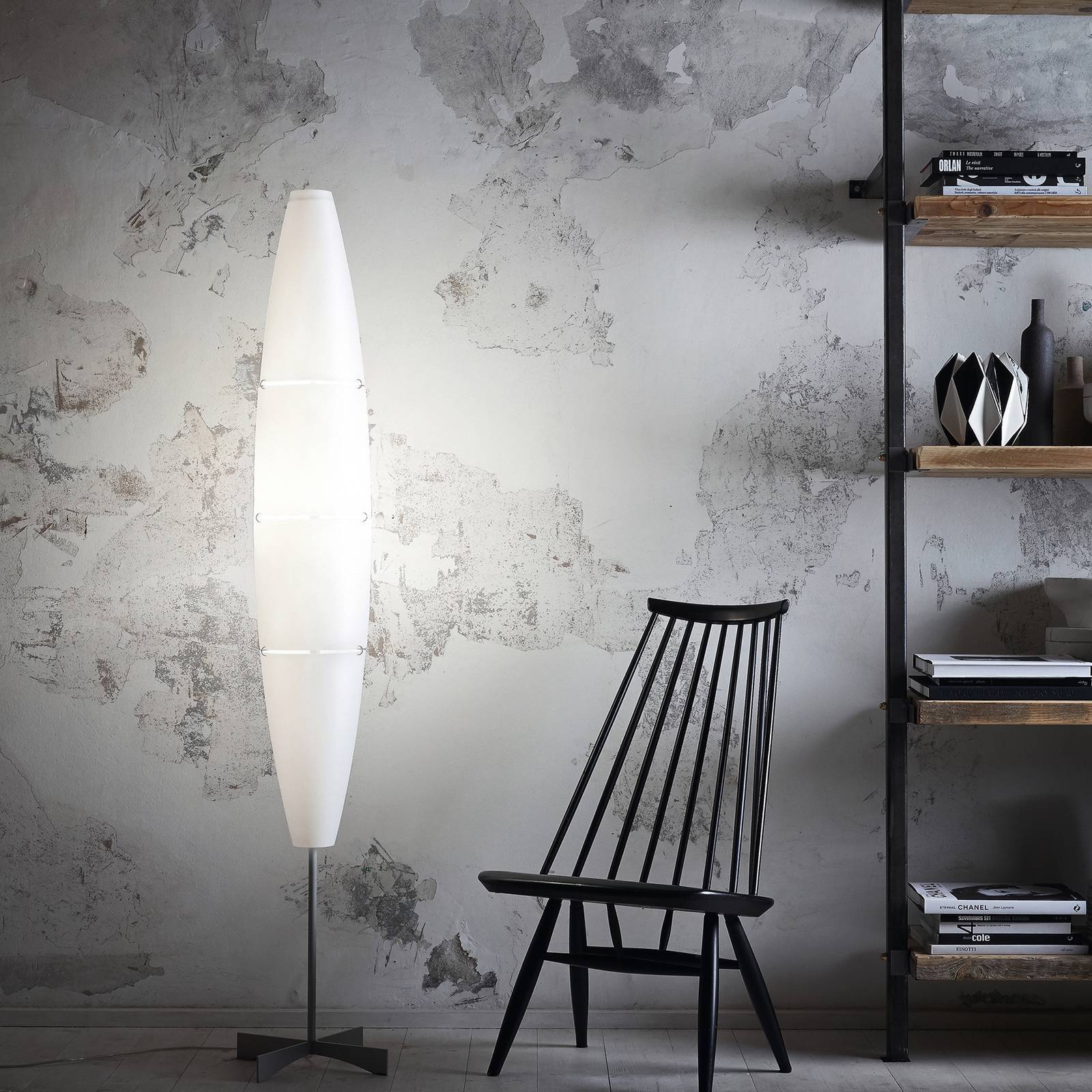 Foscarini Design golvlampa Havana, dimbar, Förkromad / silver, Vardagsrum / matsal, Syntetmaterial, Design, Golvlampa
