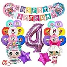 LOL Födelsedag Dekoration Dolls, 33st Dolls Banner Födelsedag, Nummer 4 Ballong, Banderoll, Tårta dekoration, Party Supplies, Födelsedag Party Supplies