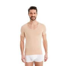 FINN Herren Funktions-Unterhemd mit V-Ausschnitt - Anti-Schweiß Shirt mit Einsätzen gegen Schweißflecken - Kurzarm Unterziehshirt Männer aus original Lenzing® Modal Stoff Hautfarbe Nude XL