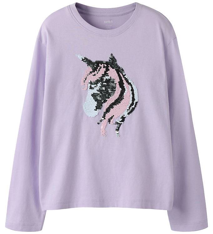 Name it Bluse - NkfDassa - Pastel Lilac m. Palietter - Name It - 11-12 år (146-152) - Bluse