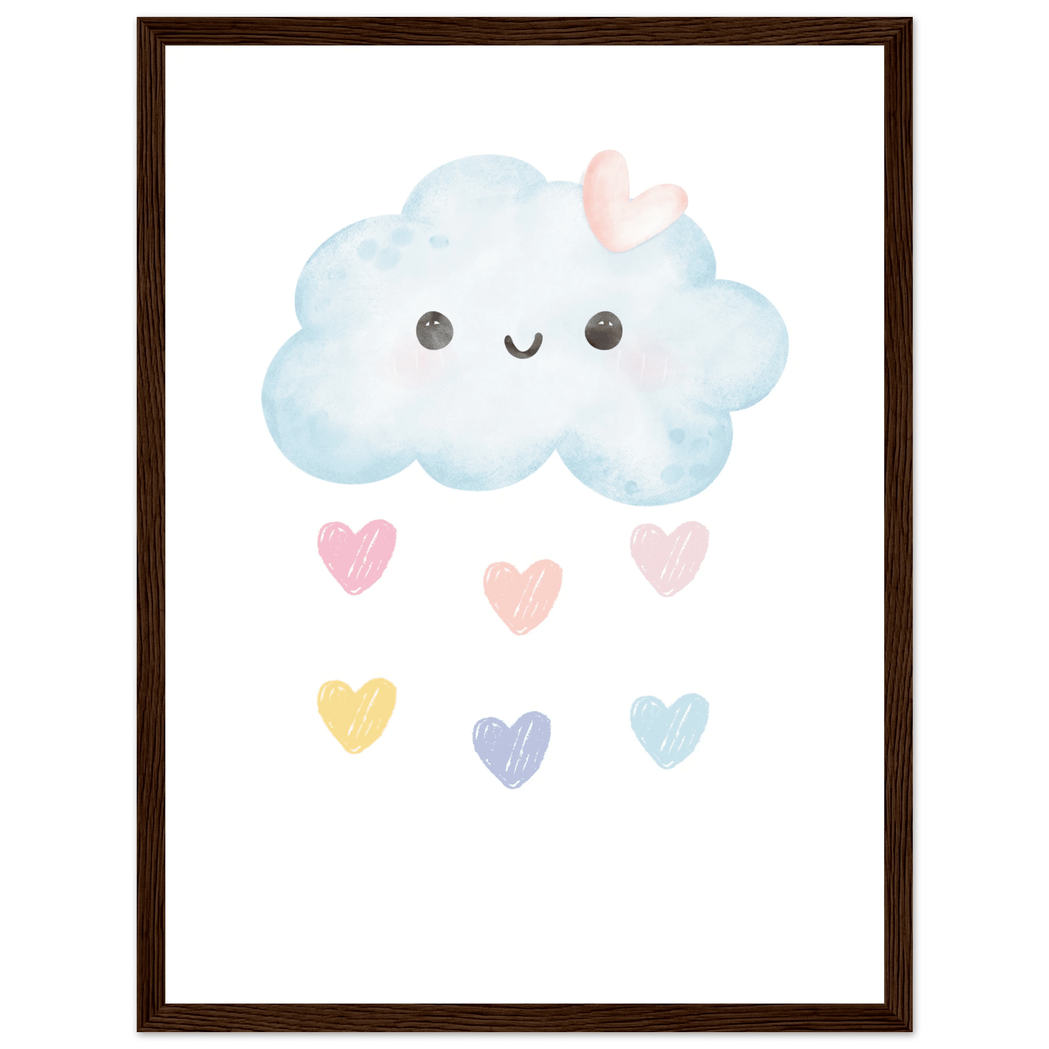 Moln och hjärtan poster-30x40 cm / 12x16″ / Med ram / Mörkt trä
