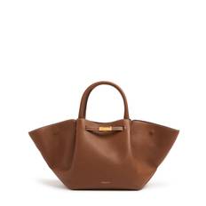 Midi New York Grained Leather Tote Bag - Tan - 01