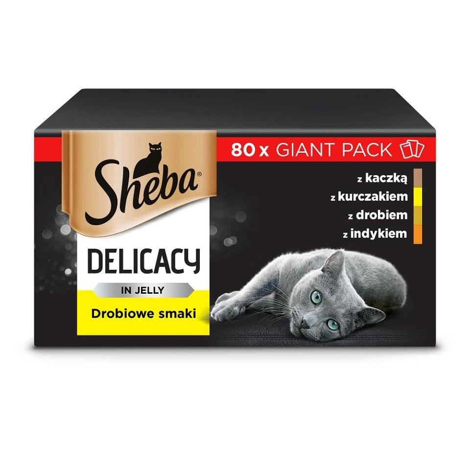 SHEBA Delicacy fjäderfä smakpåsar i gelé 80x85g anka, kyckling, fjäderfä
