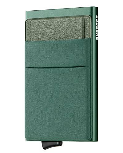 DUGRAFT Korthållare Slim Pop-Up Plånbok med Pengaficka Minimalist RFID Blocking Metal Credit Card Case för Män, Midnattsgrönt
