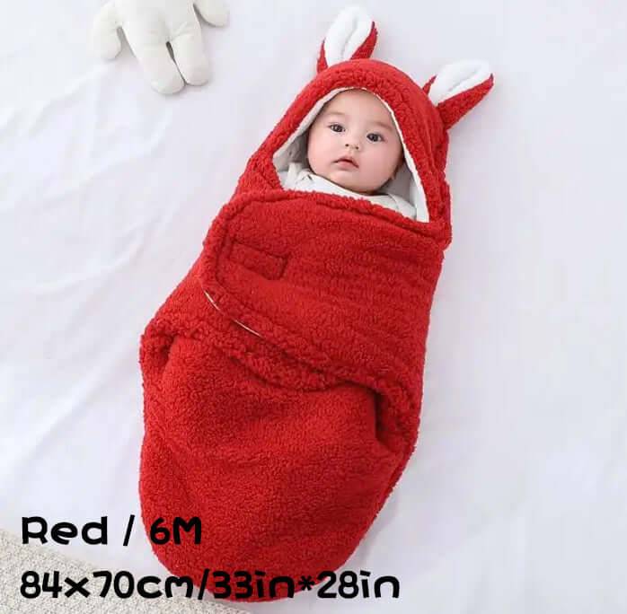 Super Soft Baby Sleeping Bag Fluffy Fleece Swaddle - Red / 6M (6M)
