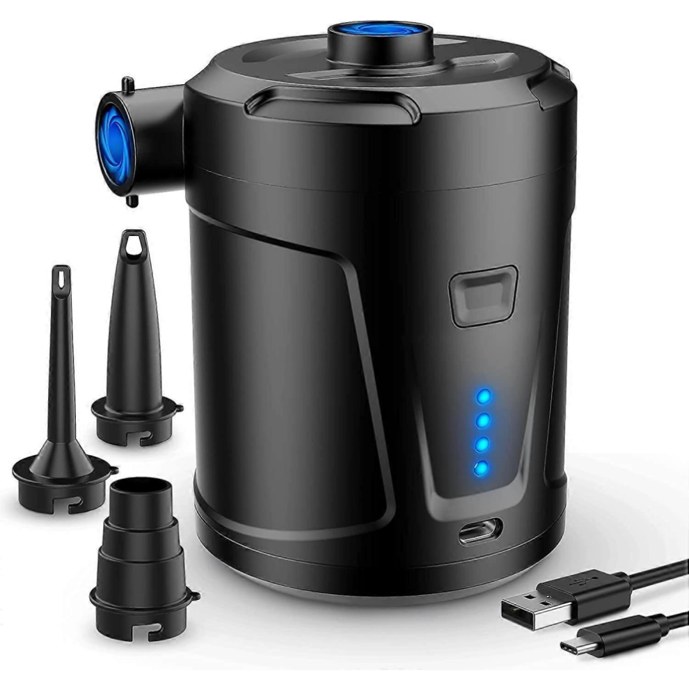 Elektrisk luftpumpe, 5200mAh bærbar luftpumpe med hurtig oppustning/tømning, genopladelig elektrisk pumpe med 3 dyser til børnebass