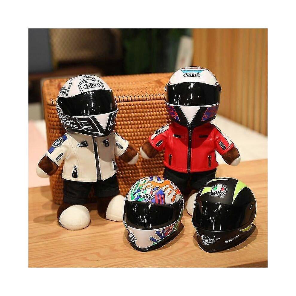(1 agv shark) Creative Motorcycle Teddy Bear Plush Toys Stuffed Bear With Helmet Jacket Clothes Plush Dolls Soft Pillow Kids Boys Gift Present