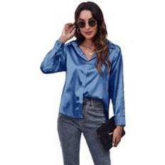 Wholesale multicolor casual shirt women's blouses & shirts fashion plain plus size top satin silk shirts