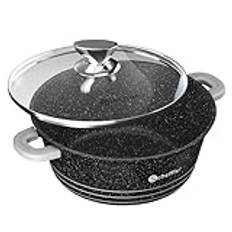 Kruka Scheffler kastrull 32 cm 10 l med glaslock, gryta med non-stick-beläggning, stekpanna induktion, gjuten aluminium, 2 silikonhandtagsskydd, diskmaskinssäker, för alla typer av spisar svart (32