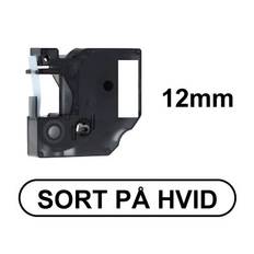 Dymo D1 45013 12mm x 7m Sort på Hvid label (kompatibel)