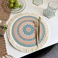 Epinki set med 6 st bordstabletter tvättbara natur runda 33 cm, polyester bomull bordstabletter natur mandala blommor mönster, bordsunderlägg vintage grön orange för hem restaurang