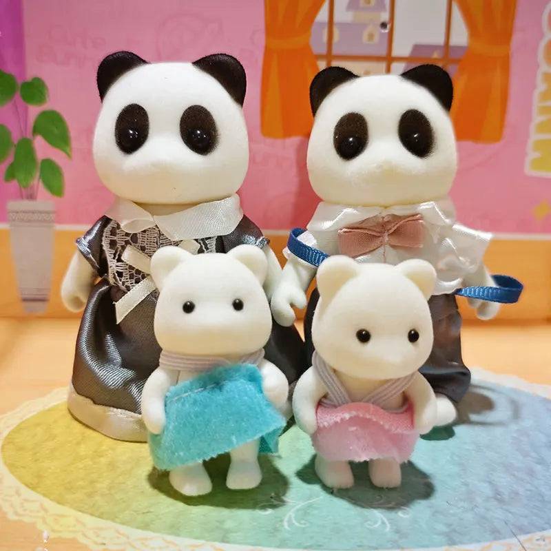 Forest Family Reindeer Rabbit Panda Animal Simulation Dollhouse Furniture Toy Set - Panda Family
