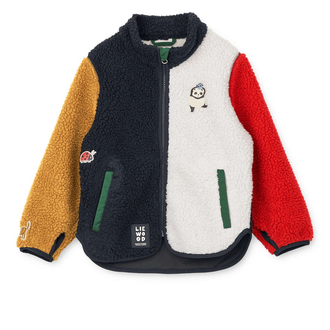Liewood Nolan Pile-jakke Around The World Multi Mix Pile Jacket-122 cm Sort 122 cm Drenge, Piger