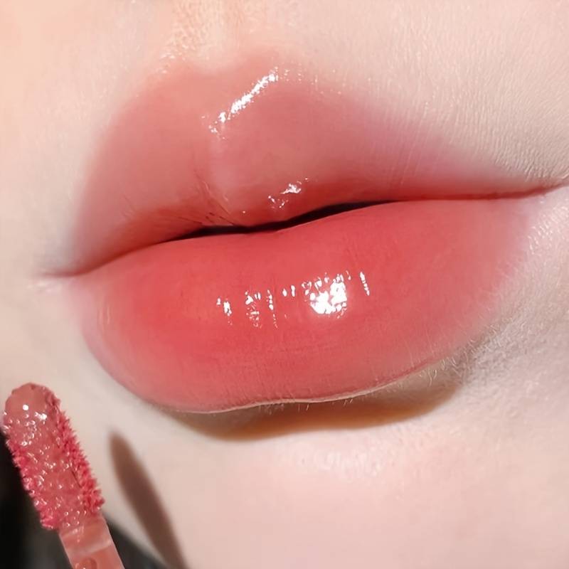 TEMU Glass Gloss Lip Glaze With , Moisturizing Plumping Effect, Fade-resistant, , Long-lasting, Brightening Lipstick, Lip Gloss, Lip Tint