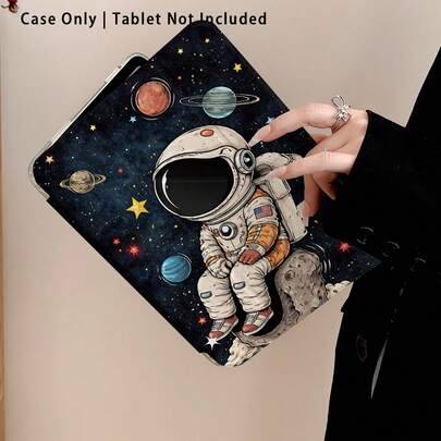 Skyddande surfplattaskal med målad effekt av astronaut, planet och stjärnmönster, med ställ, kompatibelt med Honor 8/9/10/X8/X8A/X9/X8Pro/X9Pro, MateP - Stil 5 (Multi-size)