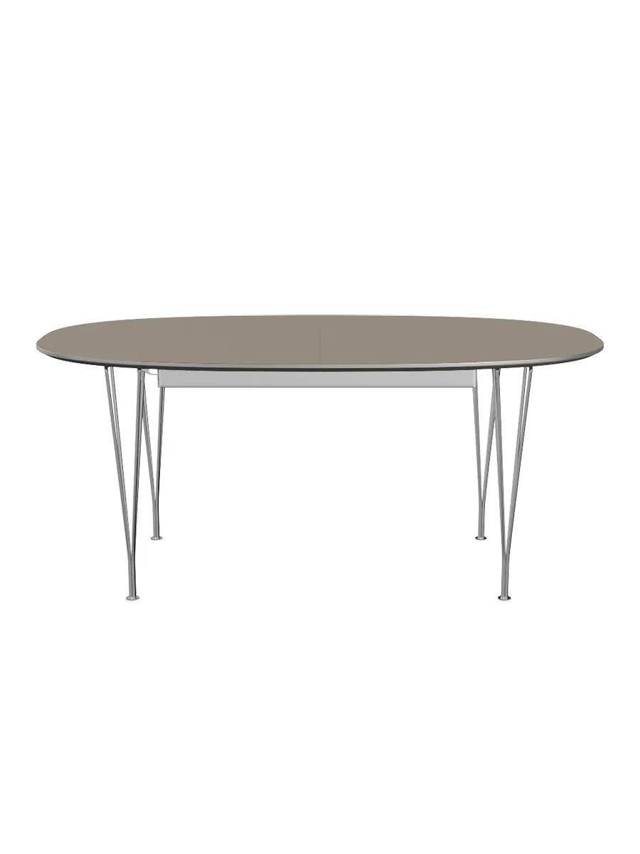 Piet Hein B620 Superellipse udtræksbord, 170/270 x 100 cm fra Fritz Hansen Brown Ottawa m. alukant - Krom stel - Jacobsen Plus