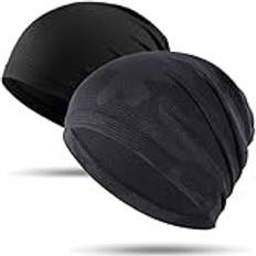 WTACTFUL 2 st sommar tunn mössa beanie för män och kvinnor, slouchy stickade mössor av ventilerande elastisk, Svart + kamouflagefärg svart, one size