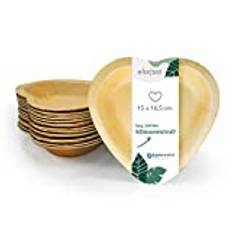 wisefood palmblad skål – 25 stycken engångsskålar hjärtformad 15 x 16,5 cm – biologiskt nedbrytbart palmblad porslin – komposterbart festporslin – engångsporslin – serveringsskål