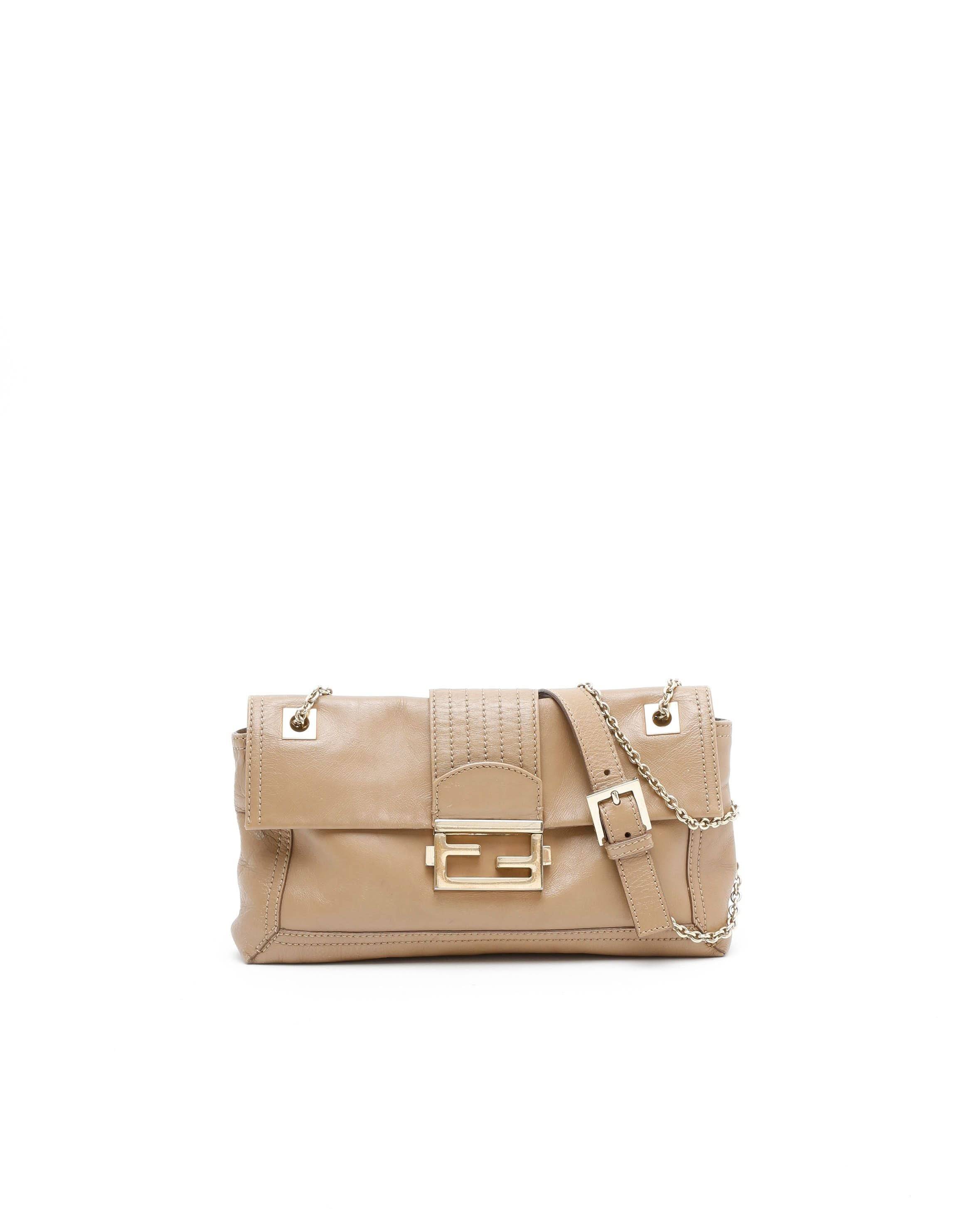 FENDI Baguette Chain Flap Bag - Beige - One Size
