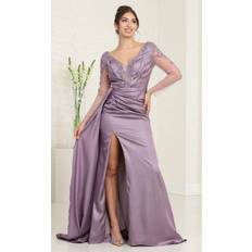 May Queen RQ8045 - Sheer Long Sleeve Ruched Prom Gown