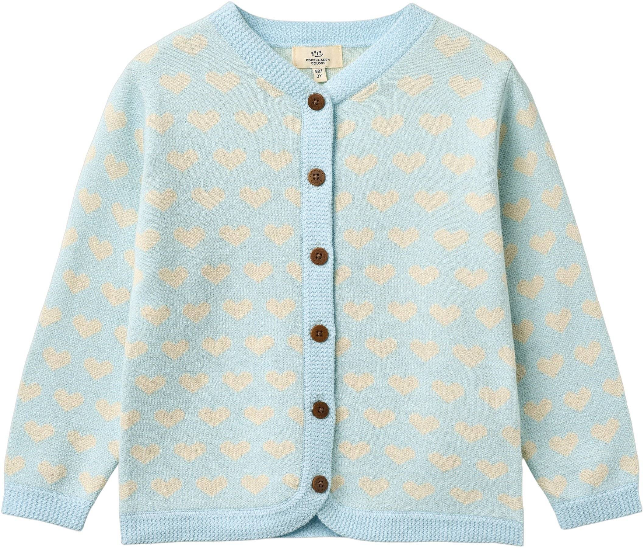 Copenhagen Colors Heart Cardigan W. Crochet Edge Str 128 - Ice Blue Comb Cardigans hos Magasin.