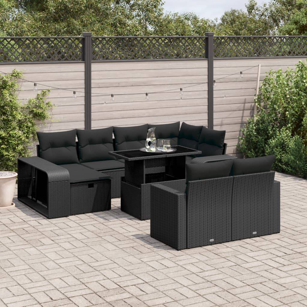 Sofasæt Til Haven 11 Dele Med Hynder Polyrattan - Sort / Glas
