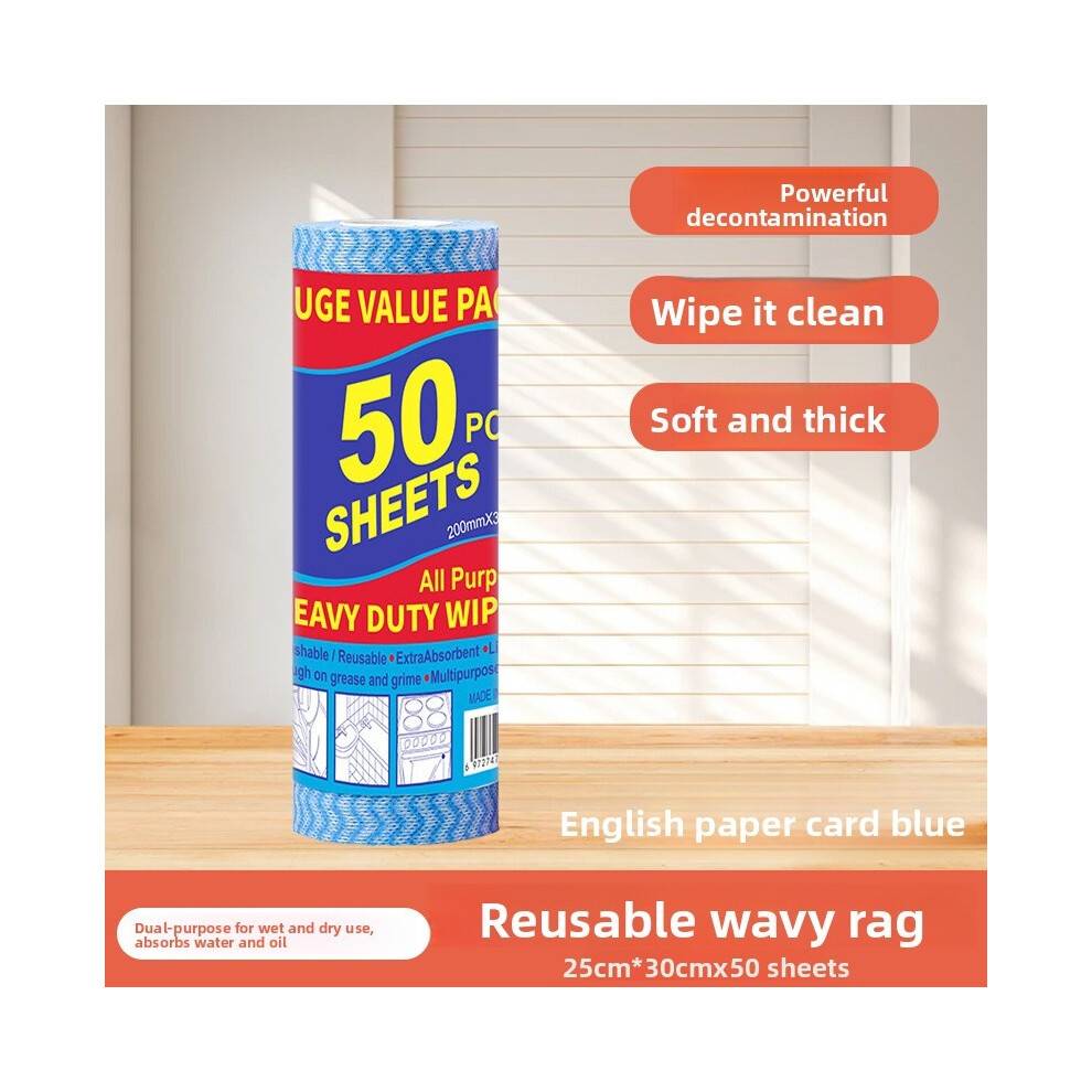 (Blue)Roll Of 50pcs Disposable Nonstick Wiping Rags House Cleaning Cloth Kitchen Dish Cloths